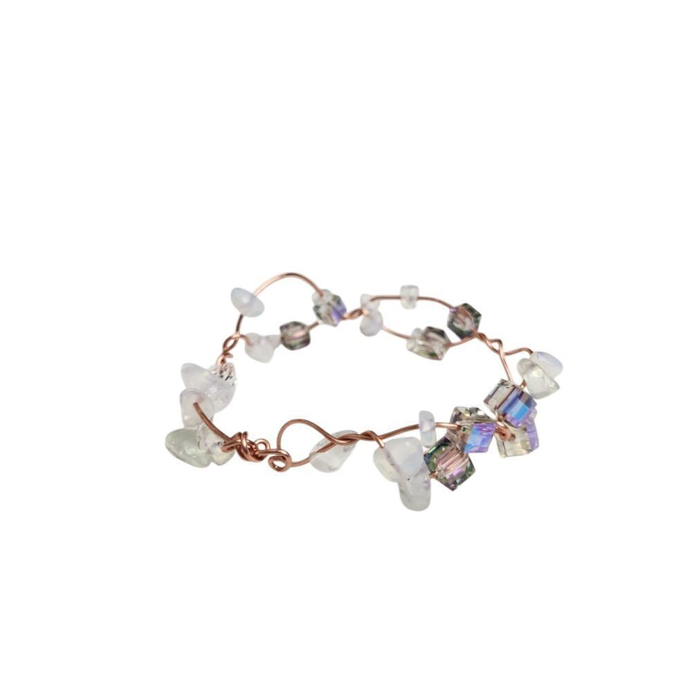 Handmade Purple Transparent Opalite Copper Wire Wrapped Glass Bead Bracelet - Picture 6 of 14